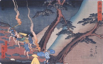 日本 Painting - 夜の山道を行く旅人 歌川広重